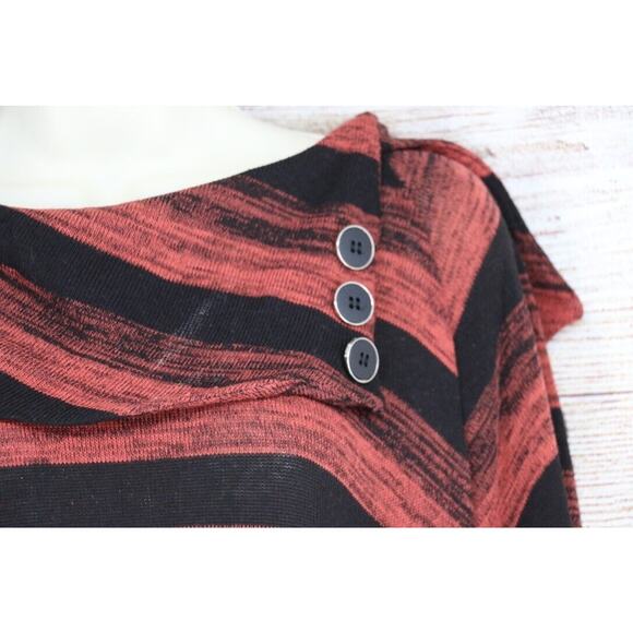 Y2K IN Studio Womens Size XL Knit Striped Raglan Poncho Sweater Rust Black - Picture 3 of 7
